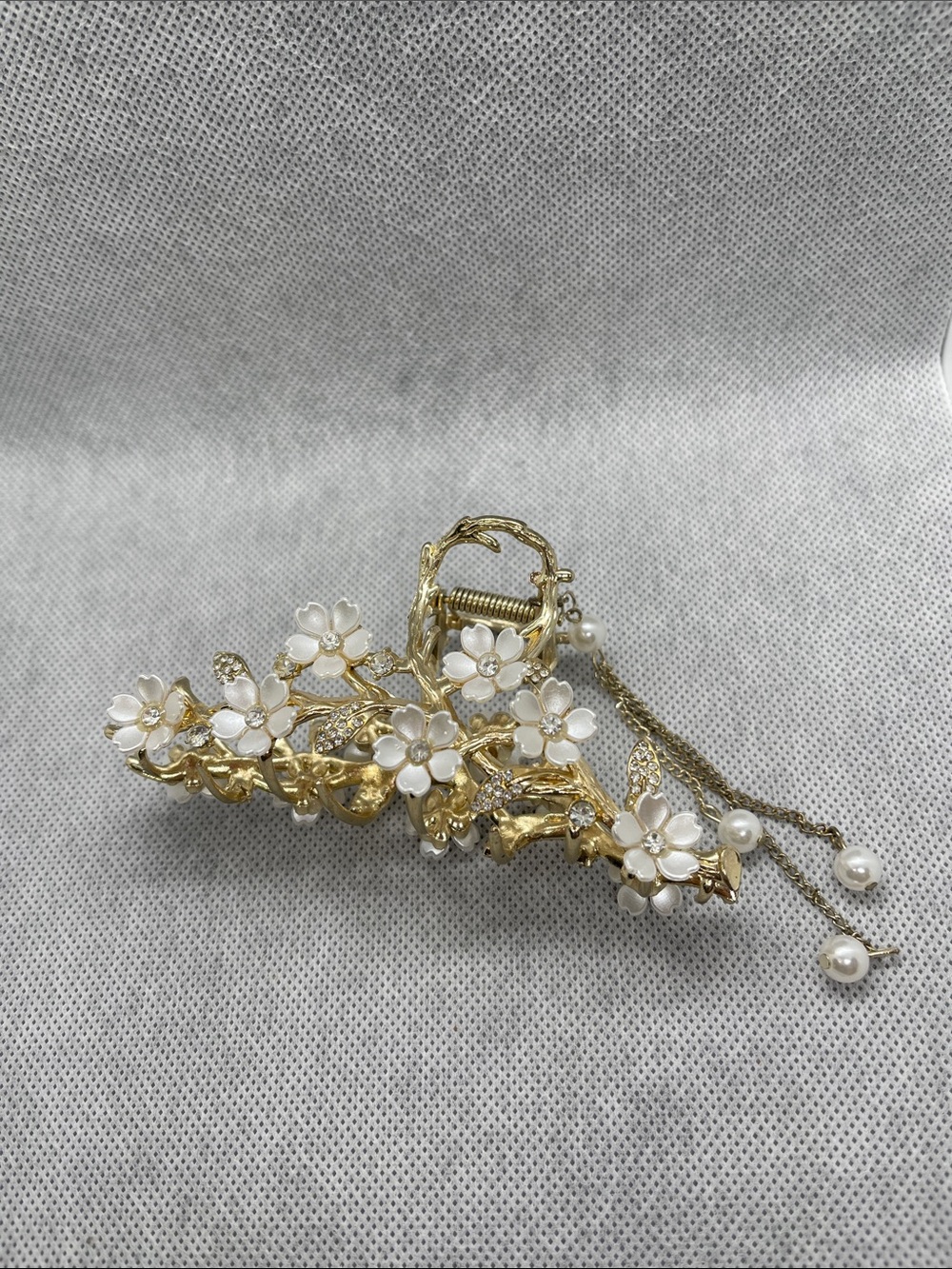 Gold Floral Pearl Hair Clip - Women's Accessories